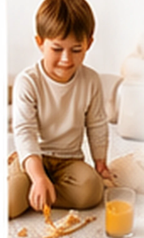Enfant près d'un canapé avec des traces de goûter